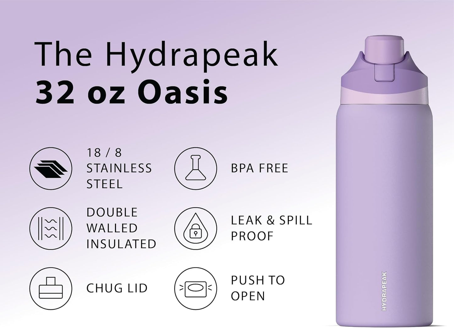 Hydrapeak Oasis 32oz Insulated Water Bottle with Locking Chug Lid & Handle, Leakproof Stainless Steel Travel Tumbler, Great for Gym, Work & Everyday Hydration, Stone 1