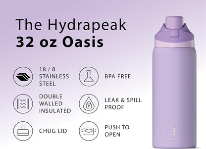 Hydrapeak Oasis 32oz Insulated Water Bottle with Locking Chug Lid & Handle, Leakproof Stainless Steel Travel Tumbler, Great for Gym, Work & Everyday Hydration, Stone 1