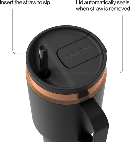 Contigo SnapSeal 30 oz Stainless Steel Vacuum-Insulated Tumbler with Handle & Reusable Straw, Leakproof AutoClose Lid, Cup Holder Friendly, BPA-Free & Lead-Free, Dishwasher Safe
