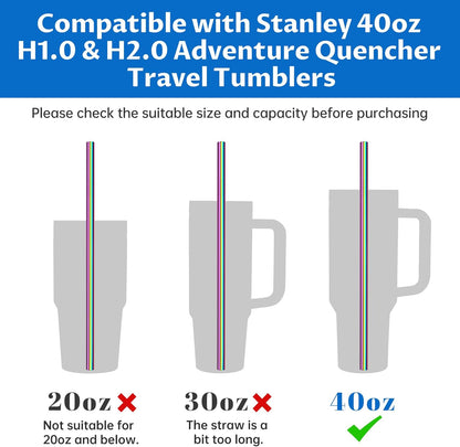 Tomorotec 8PCS 12" Stainless Steel Straws 4 Bent & 4 Straight Fit for 40oz Stanley Tumblers, Reusable Food-Grade Drinking Straws with Brush for Smoothies, Milkshakes, Iced Coffee, Dishwasher Safe