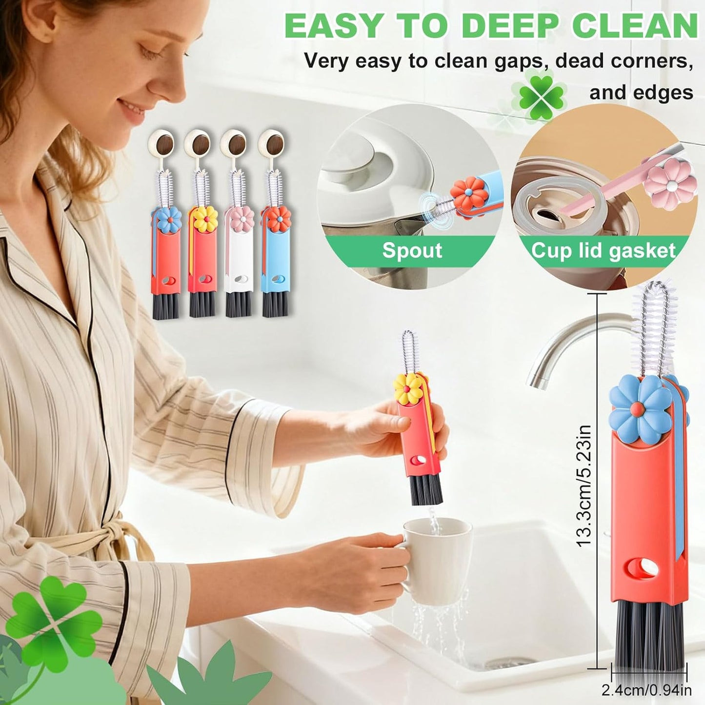 3 in 1 Cup Lid Cleaning Brush, Portable Water Bottle Brush, Multifunctional Bottle Cleaner Brush Set for Tight Spaces, Bottle Gaps, Tumblers, Travel Mug Caps(3 PCS)