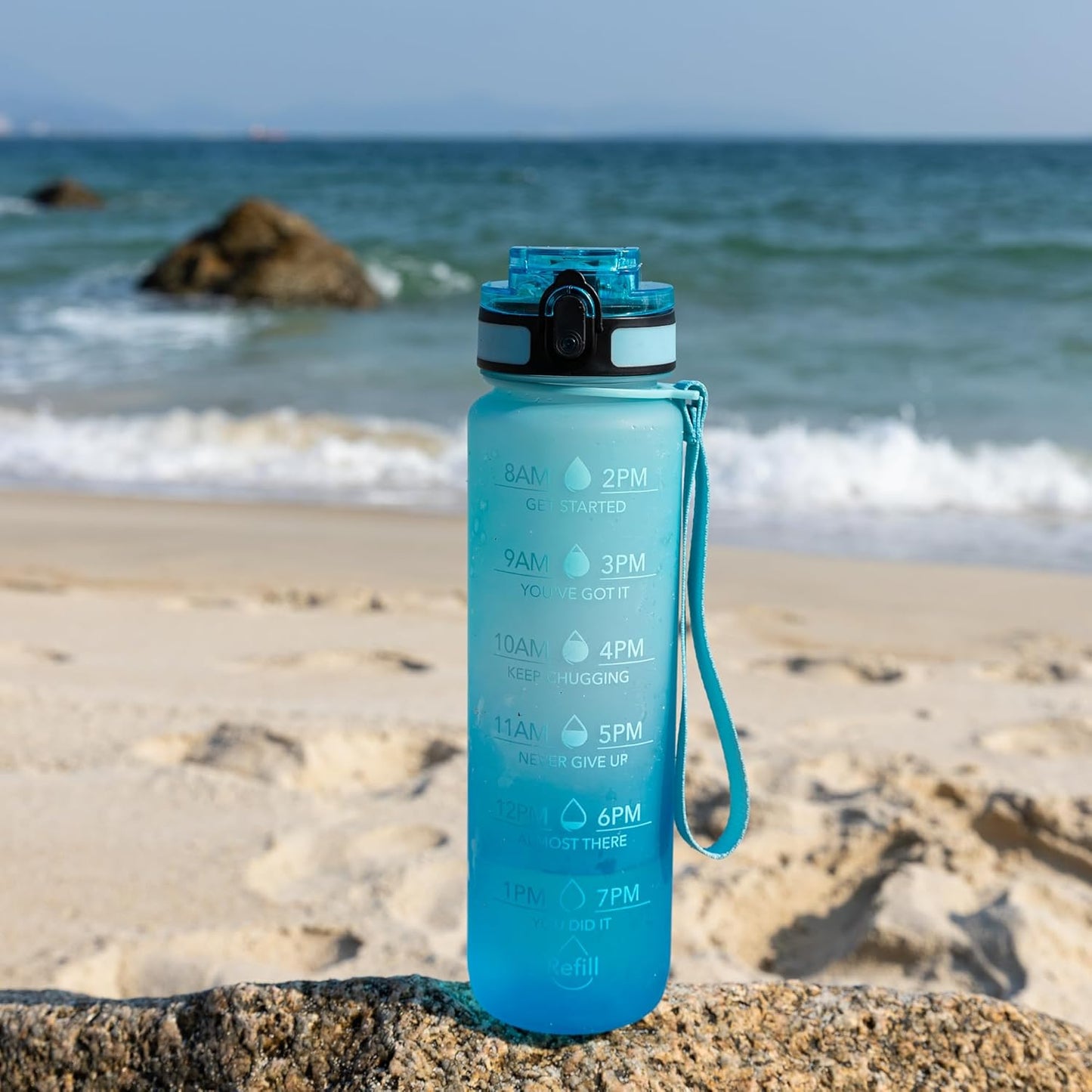 OLDLEY Water Bottle, 32oz Motivational Sports Water Bottle with Time Marker - Times to Drink - Tritan, BPA Free, Wide Mouth Leakproof, Clear (1 Bottle)