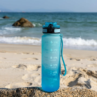 OLDLEY Water Bottle, 32oz Motivational Sports Water Bottle with Time Marker - Times to Drink - Tritan, BPA Free, Wide Mouth Leakproof, Clear (1 Bottle)