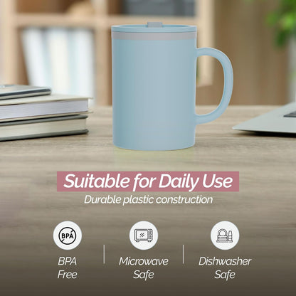 Copco Iconic 16oz Double Wall Insulated Desk Mug with Lid & Handle, Set of 2, BPA-Free Reusable Plastic, Spill-Resistant, Microwave & Dishwasher Safe, Wide Mouth (Grey)
