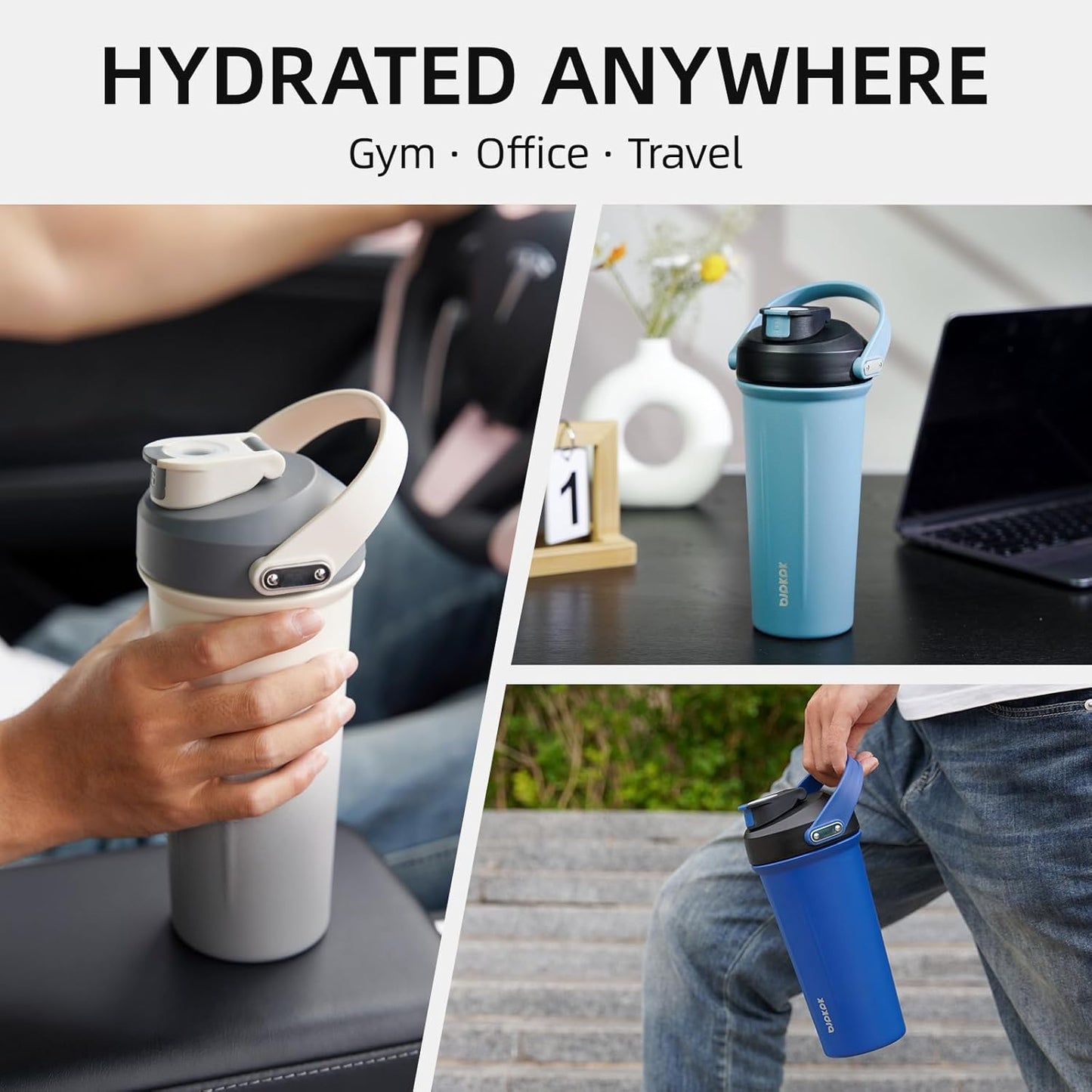 BJPKPK 25 oz Insulated Protein Shaker Bottle with Handle, Stainless Steel Tumbler for Protein Mixes,BPA Free Metal Shaker Cup for Gym Workout,White and Grey