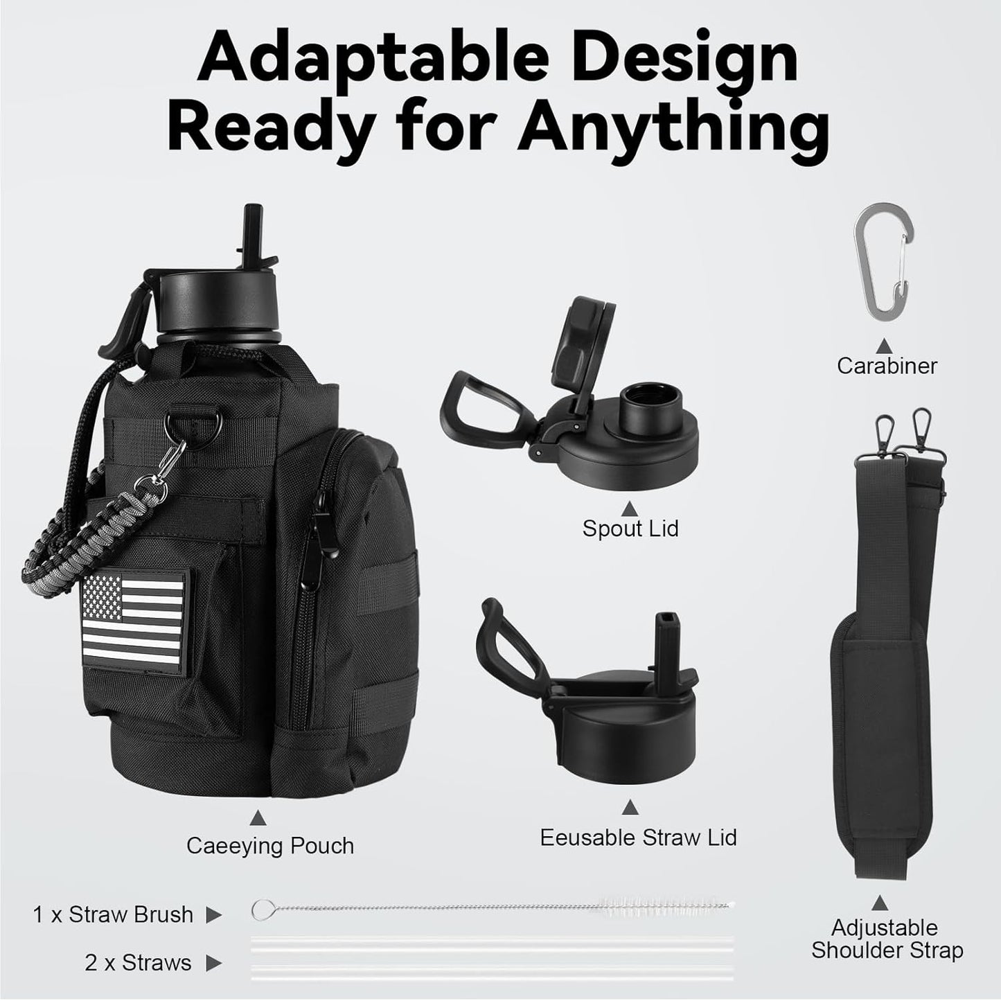 KXIAOCHEN Insulated Water Bottle With Strap, Cold For 48 Hrs Leak Proof, Triple Wall Stainless Steel Sports Water Bottle With Straw And Spout Lid For Gym Hiking Travel