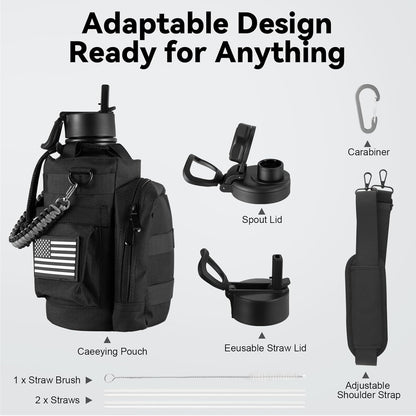 KXIAOCHEN Insulated Water Bottle With Strap, Cold For 48 Hrs Leak Proof, Triple Wall Stainless Steel Sports Water Bottle With Straw And Spout Lid For Gym Hiking Travel