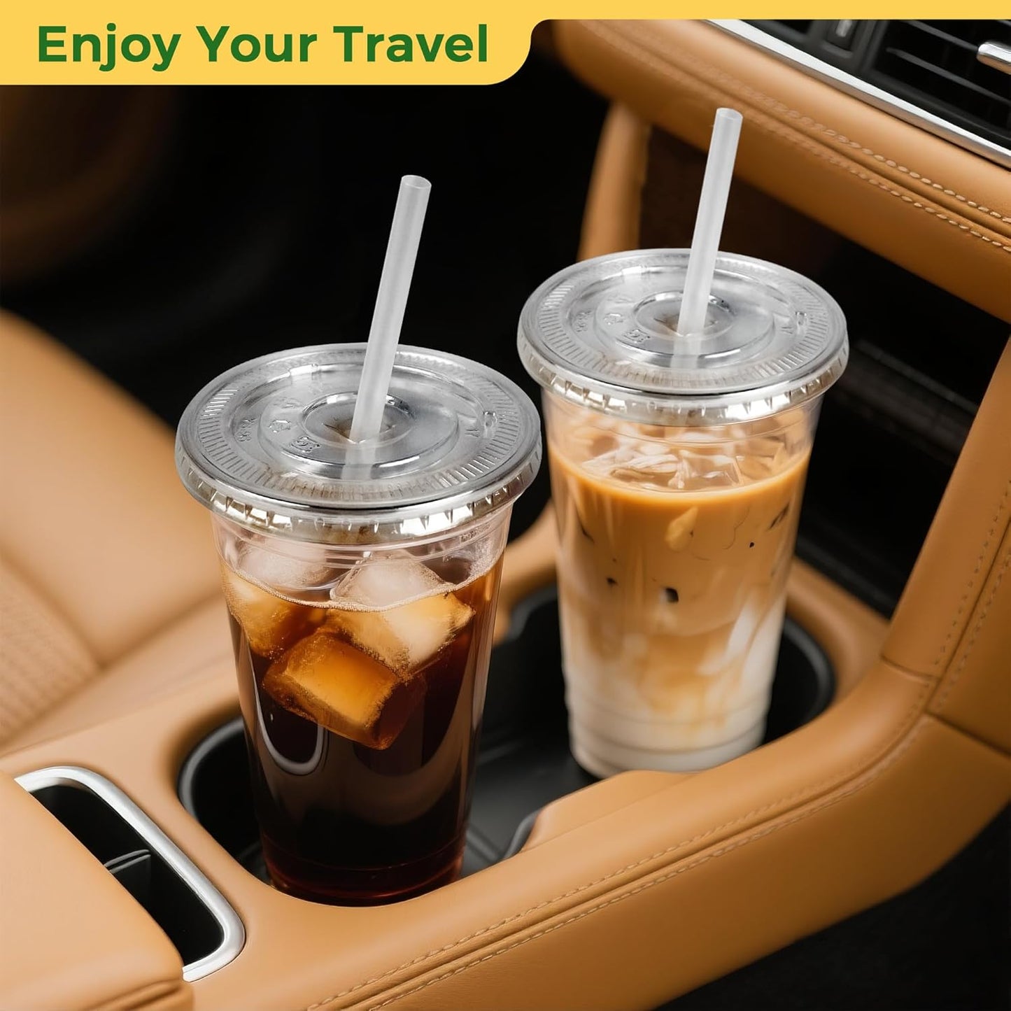 Charmount 32 oz Clear Plastic Cups with Lids and Jumbo Boba Straws, Disposable To Go Cups for Iced Coffee, Milkshake, Smoothies, Boba Milk Tea, Matcha Latte – 25 Sets