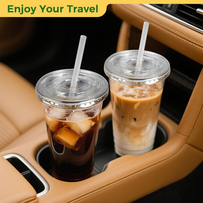 Charmount 32 oz Clear Plastic Cups with Lids and Jumbo Boba Straws, Disposable To Go Cups for Iced Coffee, Milkshake, Smoothies, Boba Milk Tea, Matcha Latte – 25 Sets