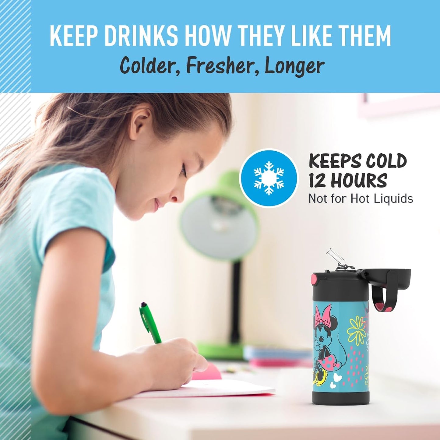 THERMOS FUNTAINER Water Bottle with Straw - 12 Ounce - Kids Stainless Steel Vacuum Insulated Water Bottle with Lid, Bluey - Colors A