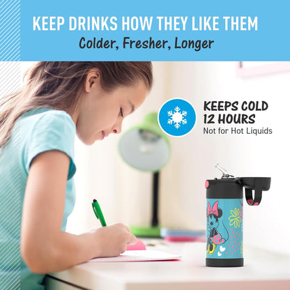 THERMOS FUNTAINER Water Bottle with Straw - 12 Ounce - Kids Stainless Steel Vacuum Insulated Water Bottle with Lid, Bluey - Colors A
