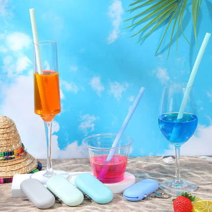 Meanplan 4 Sets Cruise Ship Essentials,4 Set Silicone Straws with Case Reusable Silicone Portable Drinking Straw Set for Party Travel Cold or Hot with 4 Carry Case, 4 Cleaning Brushes (Classic Color)