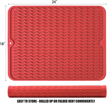 Silicone Dish Drying Mat, Non-Slip Easy Clean Sink Mat Large Heat-resistant Dish Drainer Mat for Kitchen Counter, Sink, Refrigerator or Drawer liner (12" x 6", BLACK)