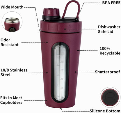 TOOFEEL Shaker Bottles for Protein Mixes 28 oz Stainless Steel Protein Shaker with 2 Mixing Ball, Not Stays Cold/Hot, Visible Window Metal Shaker Cups, Leakproof, BPA Free Bottle Shaker