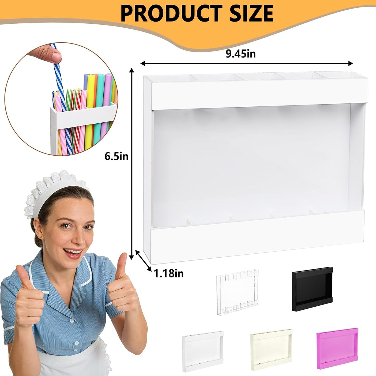 New Upgrade 9.5" Large Acrylic Straw Holder for Cabinet Door-Reusable Tumbler Straw Organizer Storage,Small Kitchen Organizers and Storage Accessories Container,Ultra Sticky Cupboard Door Mounted