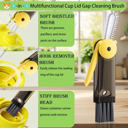 3 in 1 Cup Lid Cleaning Brush - Upgraded Version Cup Lid Brush with Packaging Box, Suitable for All Types of Cups, Bottle Gaps, Portable Travel and Home Kitchen Multifunctional Cleaning Set (3pcs)