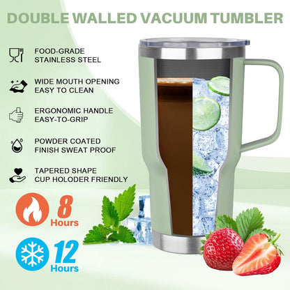 40 oz Tumbler with Handle, Insulated Tumbler with Lid and Straw, Reusable Stainless Steel Vacuum Insulated Cup, 100% Leak Proof Thermal Travel Coffee Mug Cup for Cold and Hot (Light Purple)
