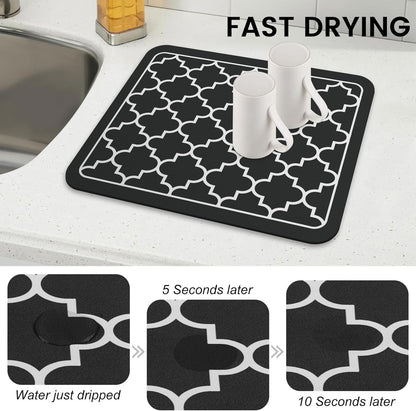 WISELIFE Dish Drying Mat Super Absorbent Drying Mat Large Dish Drying Mats for Kitchen Counter Easy Clean Dish Mat Kitchen Drying Mat15"x 18" Stylish Grey