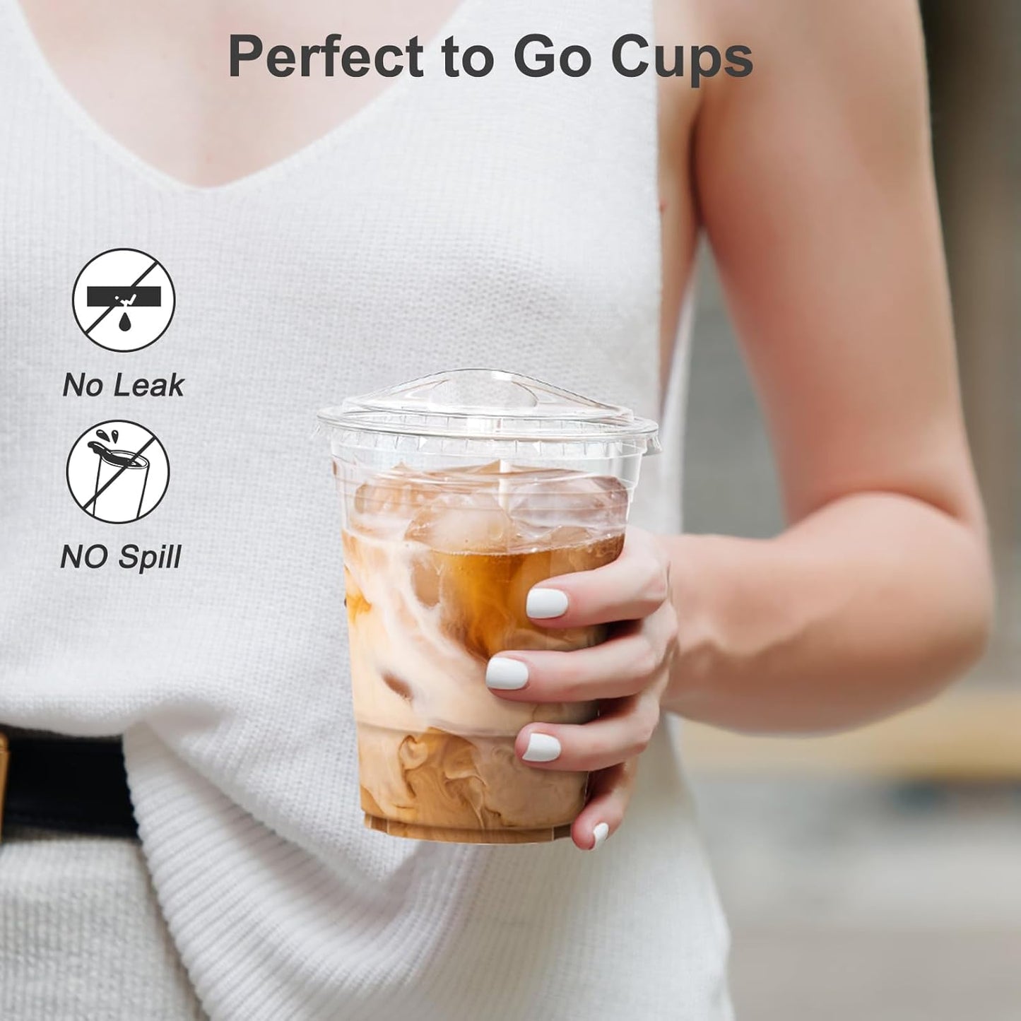 Dealusy 100 Pack - 16 oz Clear Plastic Cups with Lids, Sturdy & Food Safe Iced Coffee Cups with lids, Disposable Plastic Smoothie Cups for Cold Drinks, Sip Lids