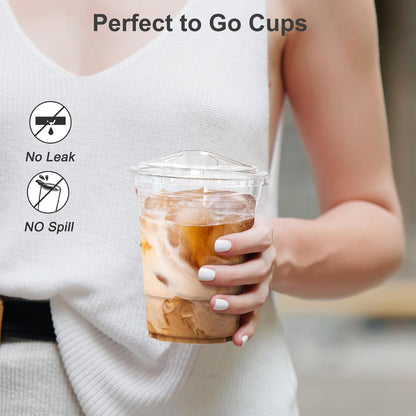 Dealusy 100 Pack - 16 oz Clear Plastic Cups with Lids, Sturdy & Food Safe Iced Coffee Cups with lids, Disposable Plastic Smoothie Cups for Cold Drinks, Sip Lids