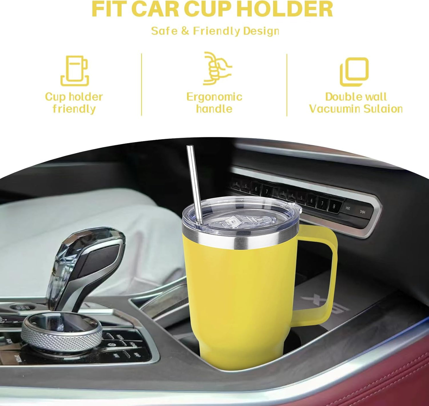 40 oz Tumbler with Handle, Insulated Tumbler with Lid and Straw, Reusable Stainless Steel Vacuum Insulated Cup, 100% Leak Proof Thermal Travel Coffee Mug Cup for Cold and Hot (Light Purple)