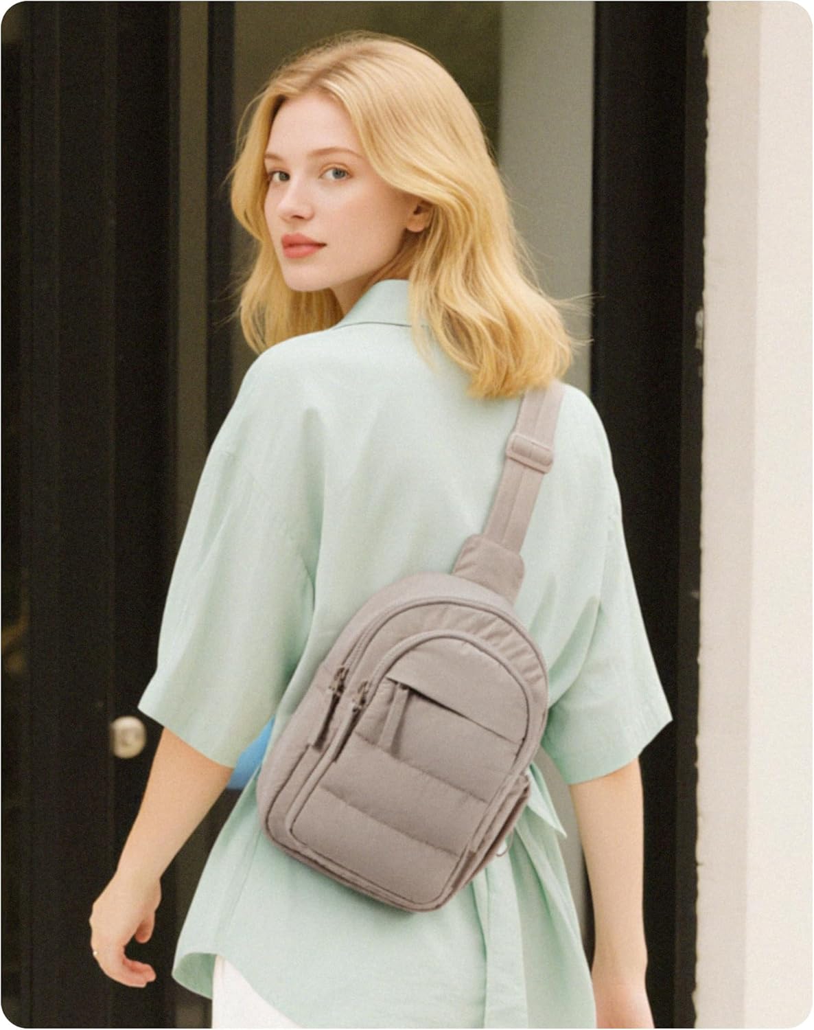 BAGSMART Small Sling Bag for Women, Puffer Crossbody Bag Purses Hobo Handbag Fanny Packs for Travel Hiking
