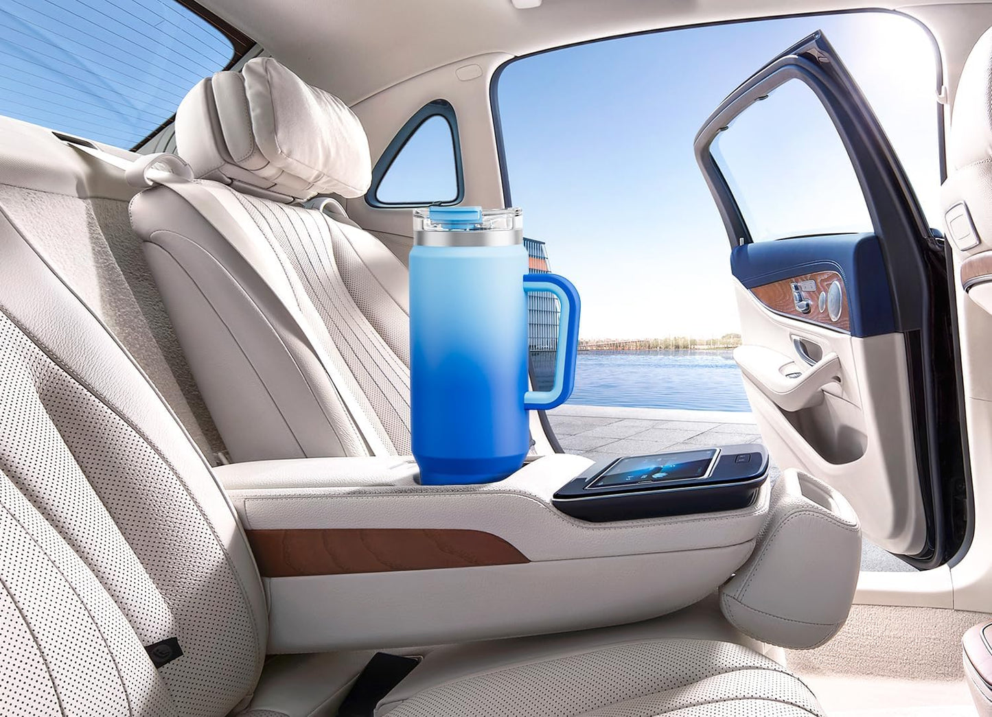 Meoky 32 oz Tumbler with Handle, Insulated Tumbler with Lid and Straw, Stainless Steel Travel Mug, Keeps Cold for 24 Hours, 100% Leak Proof, Fits in Car Cup Holder (Night)