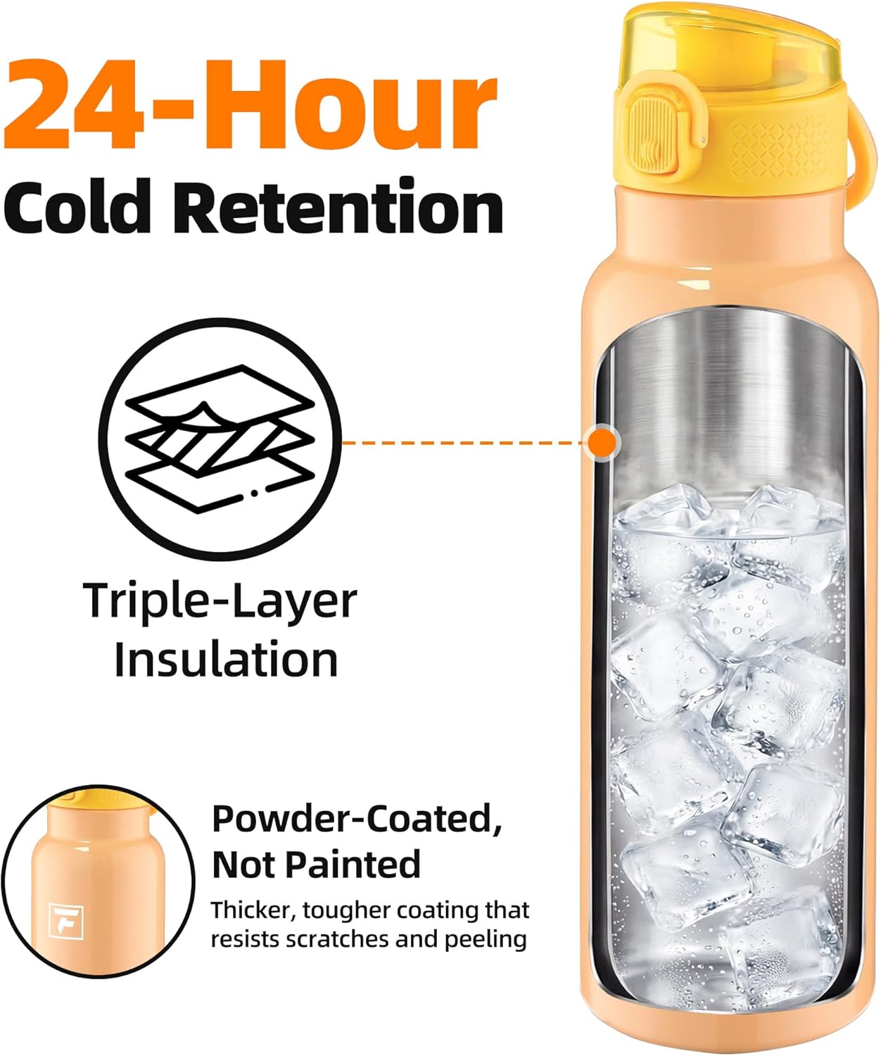 Fanhaw 24 oz Insulated Water Bottle with Soft Silicone Spout Lid, Leakproof Stainless Steel Vacuum Bottle for School, Sports& Daily Use, Kids, Teens& Adults, Back to School Essentials (Pink)