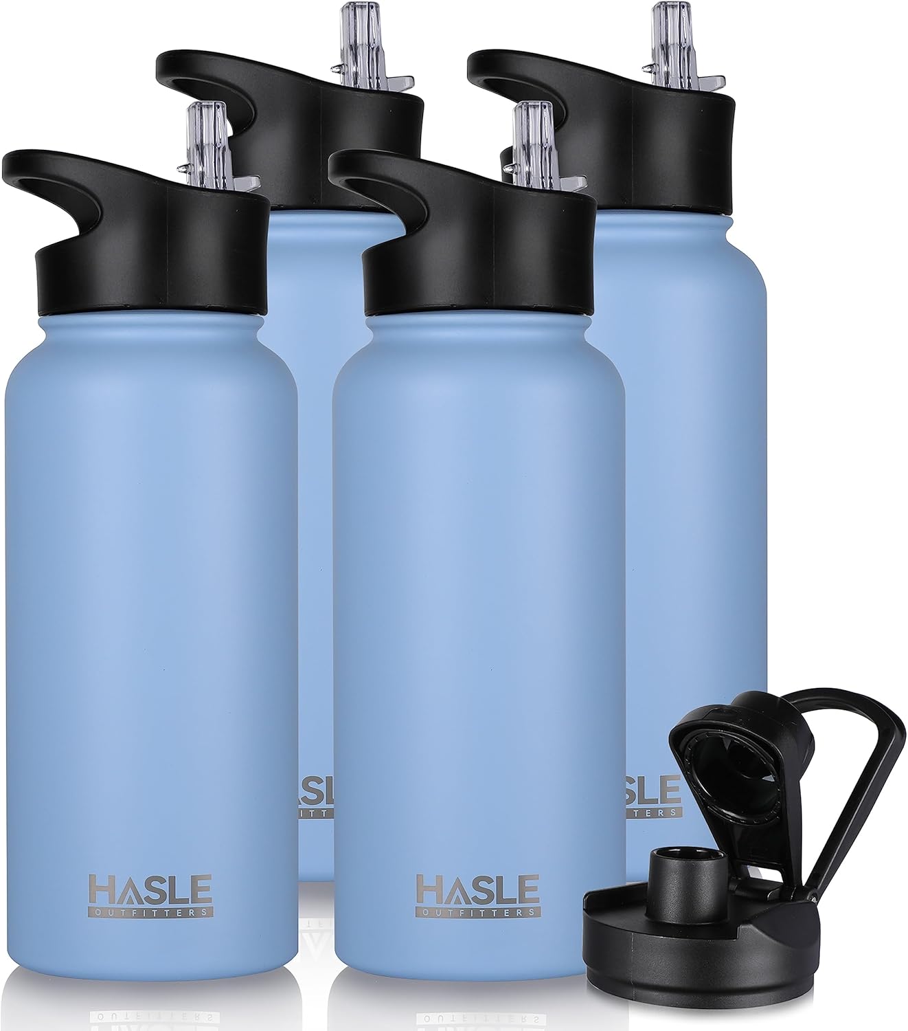 HASLE OUTFITTERS 32 oz Insulated Water Bottle Stainless Steel Double Walled Vacuum Sports Water Bottle with 2 Lids (Straw and Spout Lid) for Gym Camping Hiking(Black,1)