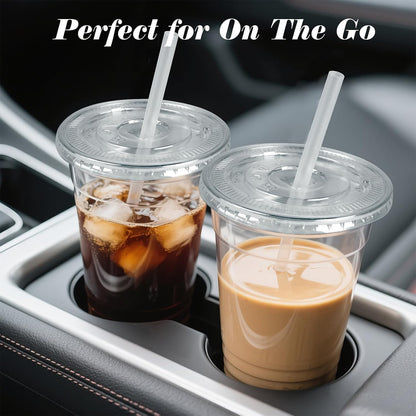 Ginkgo 50 Pack 20 oz Plastic Iced Coffee Cups with Lids and Straws, Clear Disposable To Go Cups for Coffee, Cold Drinks, Smoothie and Coffee Bar Accessories