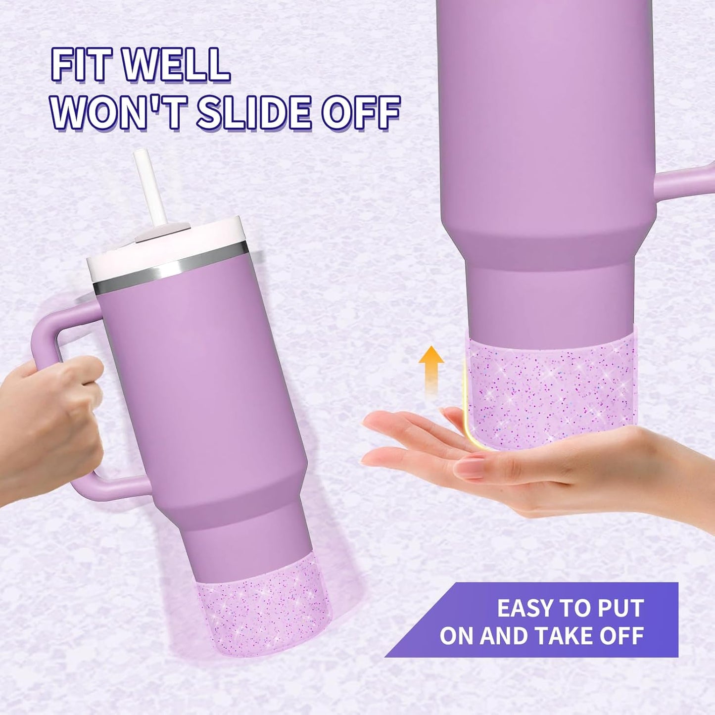 WUQID Protective Bling Silicone Boot Sleeve, Compatible with Stanley Tumbler 20-40oz & Hydro Flask Bottle 12oz-24oz, Glitter Reduces Dents Sleeve Cover for More Bottles/Tumblers Bottom of 2.83-2.95in