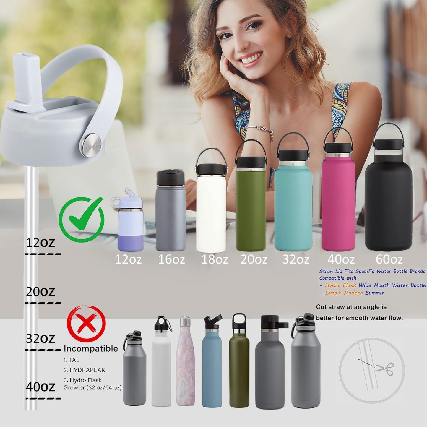 RRegeny Straw Lid for Hydro Flask Wide Mouth 32 40 oz, Lids with Flexible Handle compatible with HydroFlask, Replacement Sports Flex Cap Wide Mouth Top