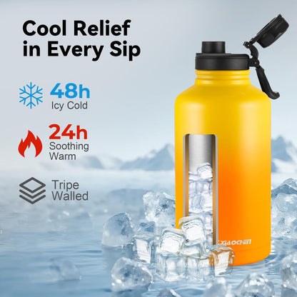 KXIAOCHEN Insulated Water Bottle With Strap, Cold For 48 Hrs Leak Proof, Triple Wall Stainless Steel Sports Water Bottle With Straw And Spout Lid For Gym Hiking Travel