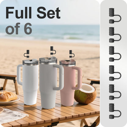 YOTIME 6Pcs Silicone Straw Covers Cap, 0.39in/10mm Straw Toppers Compatible with Stanley Cup 40 & 30 oz, Reusable Dust-Proof Cover Cap for Tumbler with Handle, Starlight