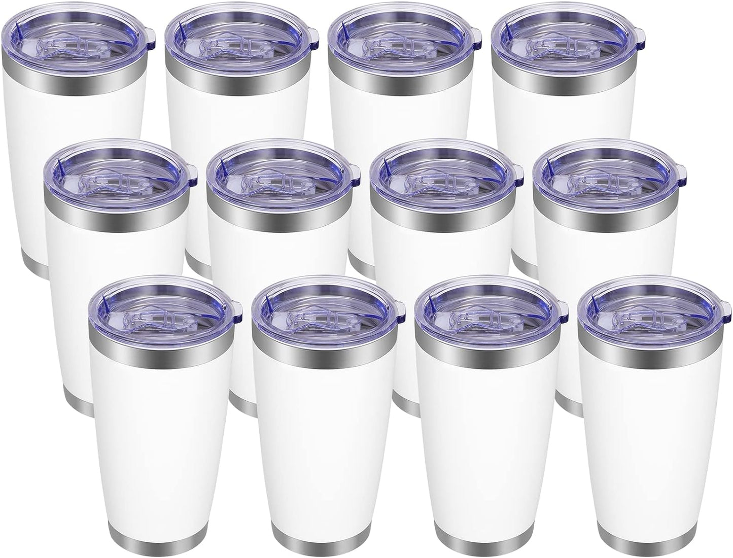VEGOND 20oz Tumbler with Lid and Straw Stainless Steel Tumbler Cup Bulk Vacuum Insulated Double Wall Travel Coffee Mug Powder Coated Coffee Cup, Black, 12 Pack