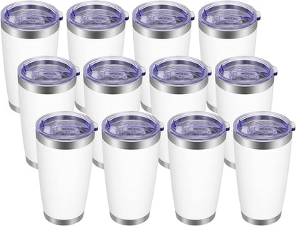 VEGOND 20oz Tumbler with Lid and Straw Stainless Steel Tumbler Cup Bulk Vacuum Insulated Double Wall Travel Coffee Mug Powder Coated Coffee Cup, Black, 12 Pack