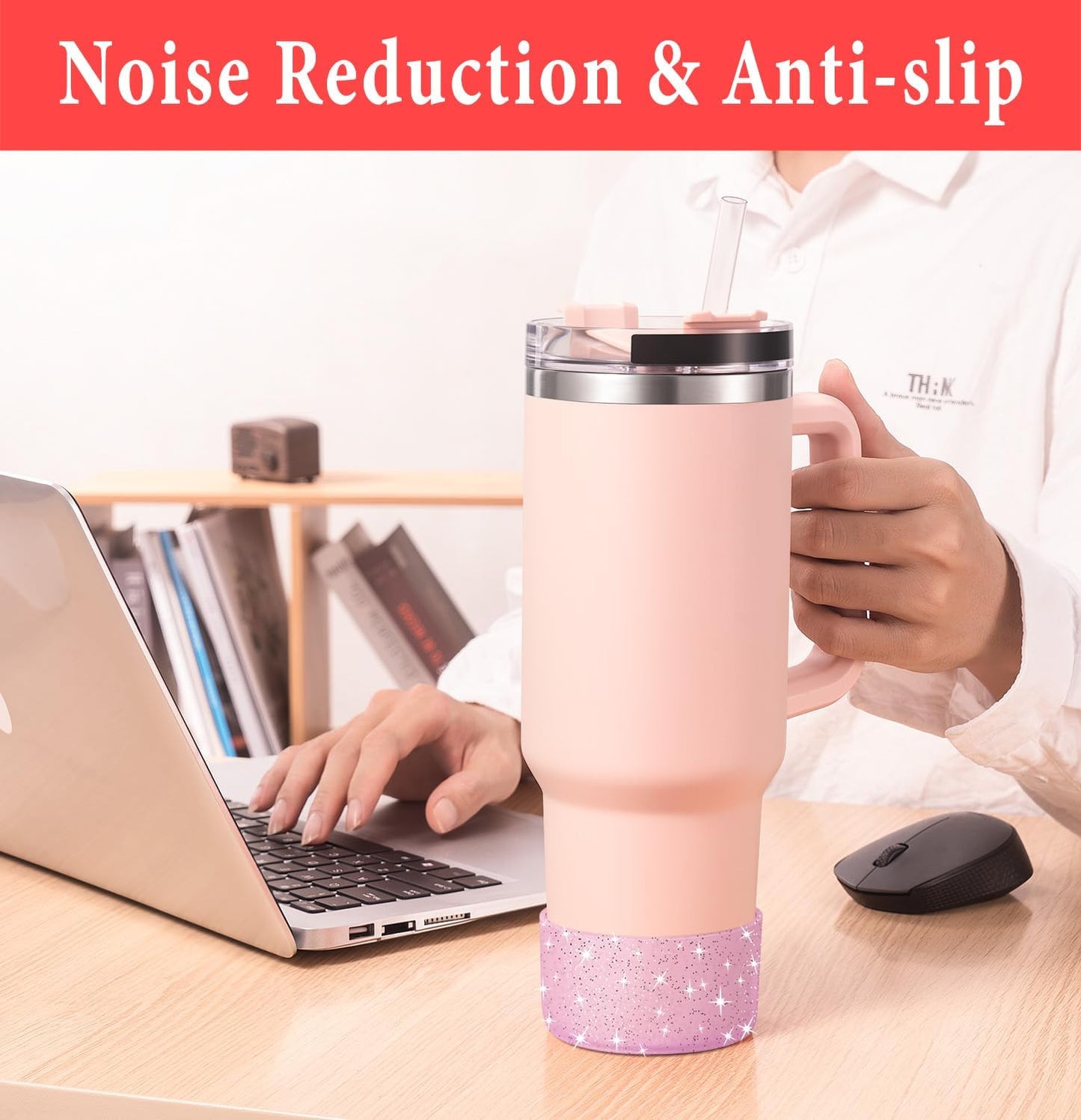 KTKUDY 2 PCS Glitter Silicone Boot Compatible with Stanley Tumbler 20 30 40 oz & Fits Hydro Flask Water Bottle 12-24oz & Fits Yeti, Simple Modern, Owala Cup - Bling Cup Bottom Protector Accessories