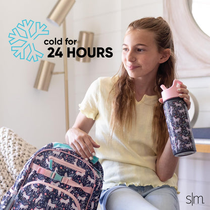 Simple Modern Kids Water Bottle with Straw Lid | 14oz Insulated Stainless Steel Kids Tumbler & Spill Proof Toddler Cup for School, Girls, Boys | Summit | Chloe Floral - Colors A