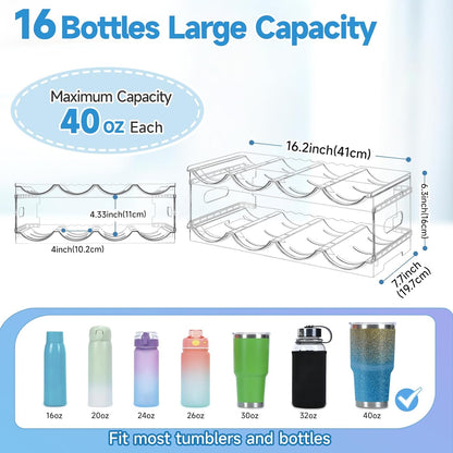 Large Compartment Water Bottle Organizer,4 Tier Stackable Water Bottle Rack for Cabinet,Tumbler Storage Organizer for Kitchen,Fridge,Cabinet Organization and Storage,Clear Water Bottle Storage Rack