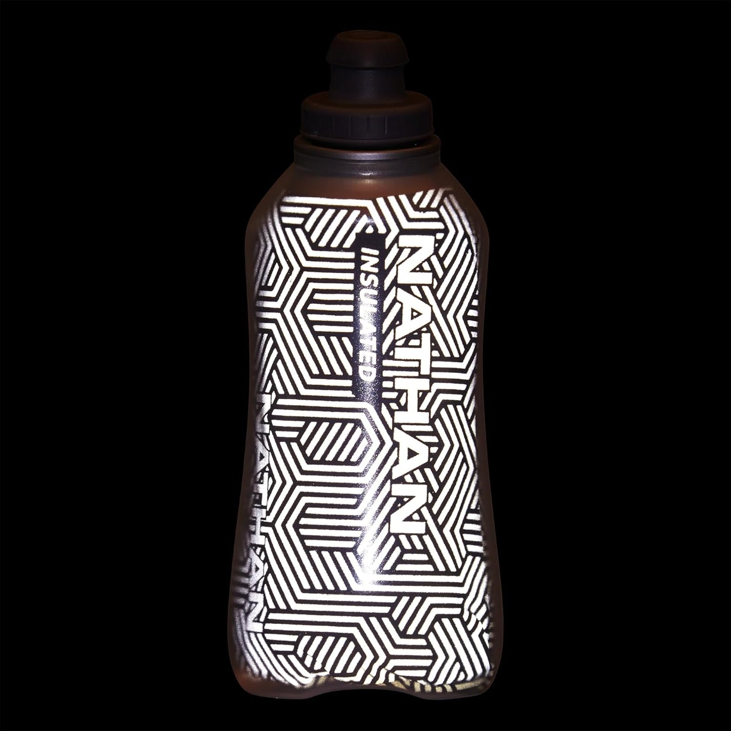 Nathan SpeedDraw 2 Insulated Handheld Running Water Bottle Flask 18oz – Double-Wall Insulation, Ergonomic Grip, Blast Valve Cap, Phone & Key Storage Pockets, Reflective Design