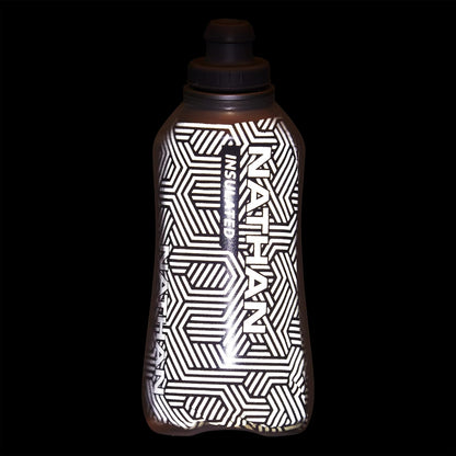 Nathan SpeedDraw 2 Insulated Handheld Running Water Bottle Flask 18oz – Double-Wall Insulation, Ergonomic Grip, Blast Valve Cap, Phone & Key Storage Pockets, Reflective Design