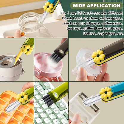 3 in 1 Cup Lid Cleaning Brush, Portable Cup Cleaner Brush, New Water Bottle Lid Cleaner Brush, Multifunctional Cleaning Brush - Home Kitchen Cleaning Tools for Tight Spaces & Bottle Gaps, 3 PCS