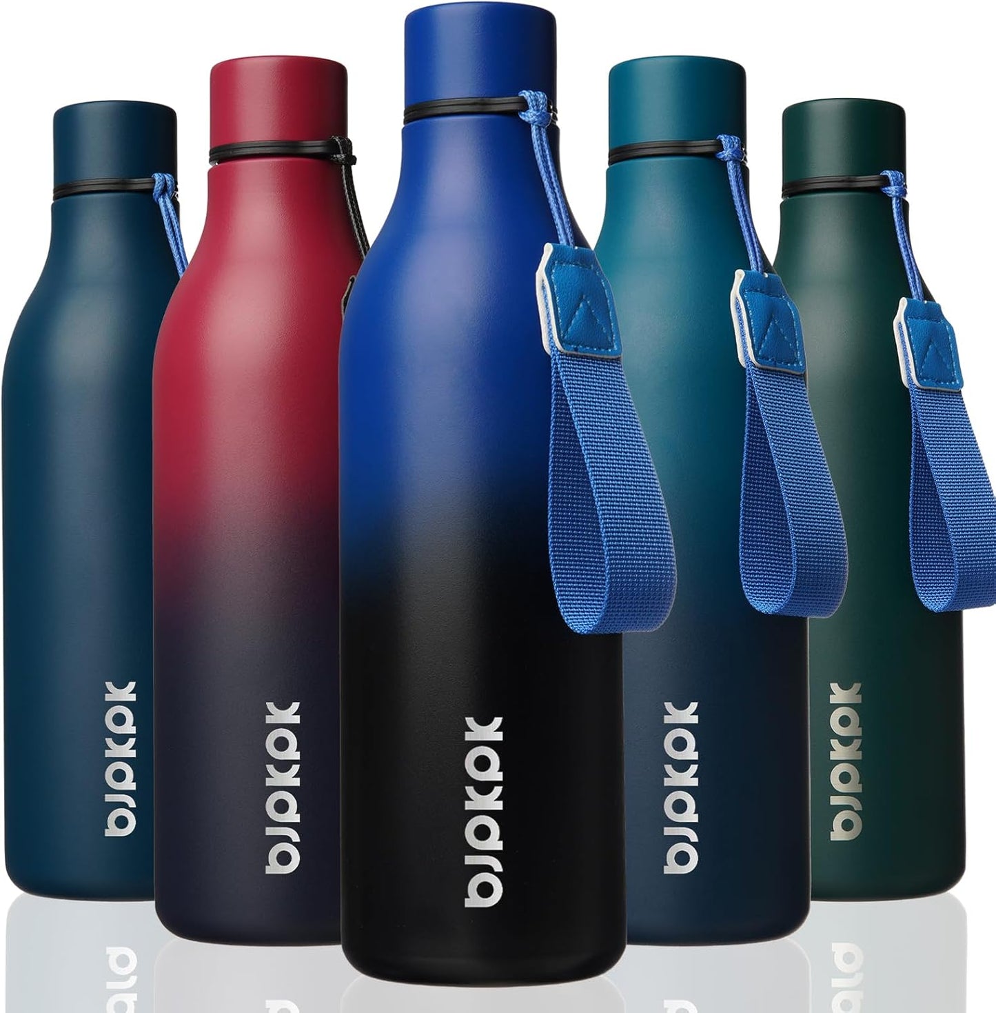 BJPKPK Insulated Water Bottles, 18 oz Stainless Steel Metal Water Bottle with Strap, BPA Free Leak Proof Jugs, Mugs, Flasks, Reusable Thermal Flasks for Sports & Travel, Black - Colors A