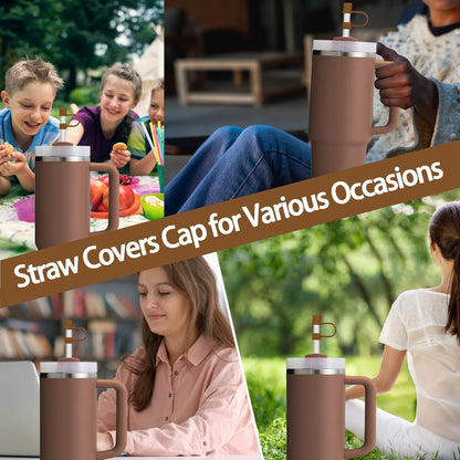 6PCS Silicone Straw Covers Cap Compatible with Stanley Cup 30-40 oz Tumbler with Handle 10mm Straw Toppers，Dust-Proof Reusable Straw Cover for Stanley Cup Accessories (Black)