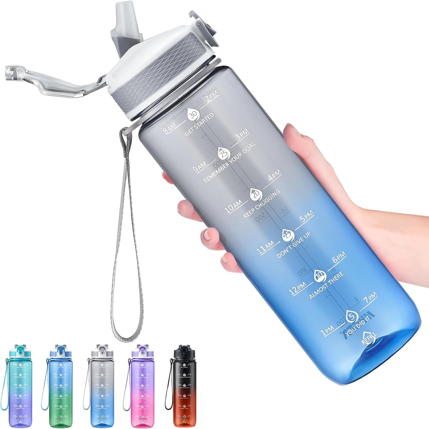 Hyeta 32oz Water Bottles with Straw - Stay Motivated and Hydrated with Convenient Times to Drink Markings, Durable, Leak-proof