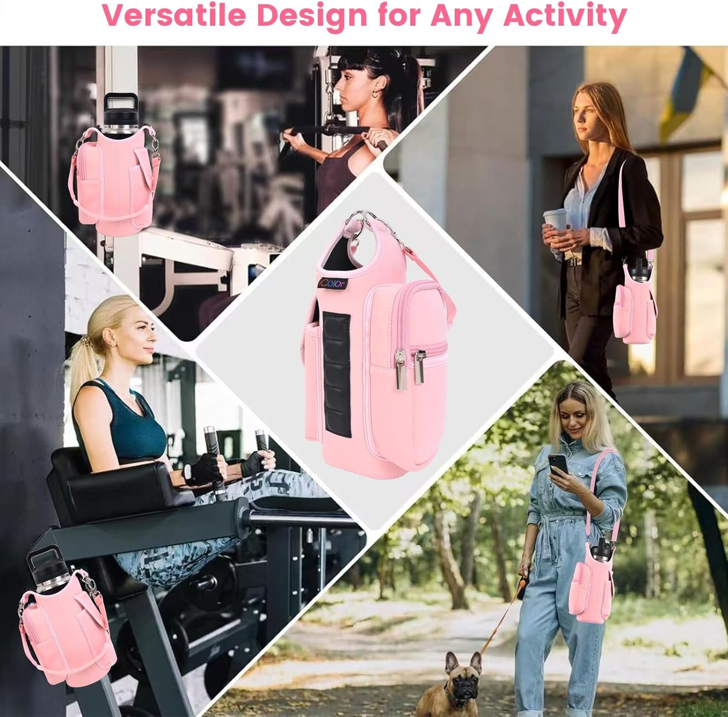 icolor Magnetic Gym Bag Water Bottle Carrier Holder with Phone Pockets & Shoulder Strap,Gym Magnetic Bag 5 Built-in Magnets Gym Accessories Organizer Sling Bottle Bag Pouch Sleeve