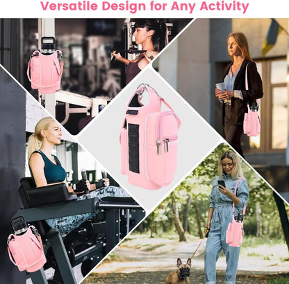 icolor Magnetic Gym Bag Water Bottle Carrier Holder with Phone Pockets & Shoulder Strap,Gym Magnetic Bag 5 Built-in Magnets Gym Accessories Organizer Sling Bottle Bag Pouch Sleeve
