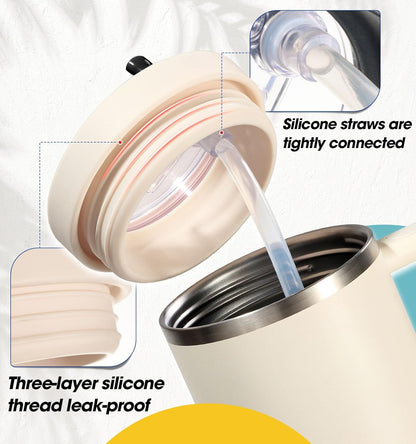 40 Oz Tumbler Flip Straw Lid for Stanley Quencher, Silicone Leak Proof Replacement Cover Reusable, Splash Resistant Cup Lids Accessories with Cleaning Brush Set
