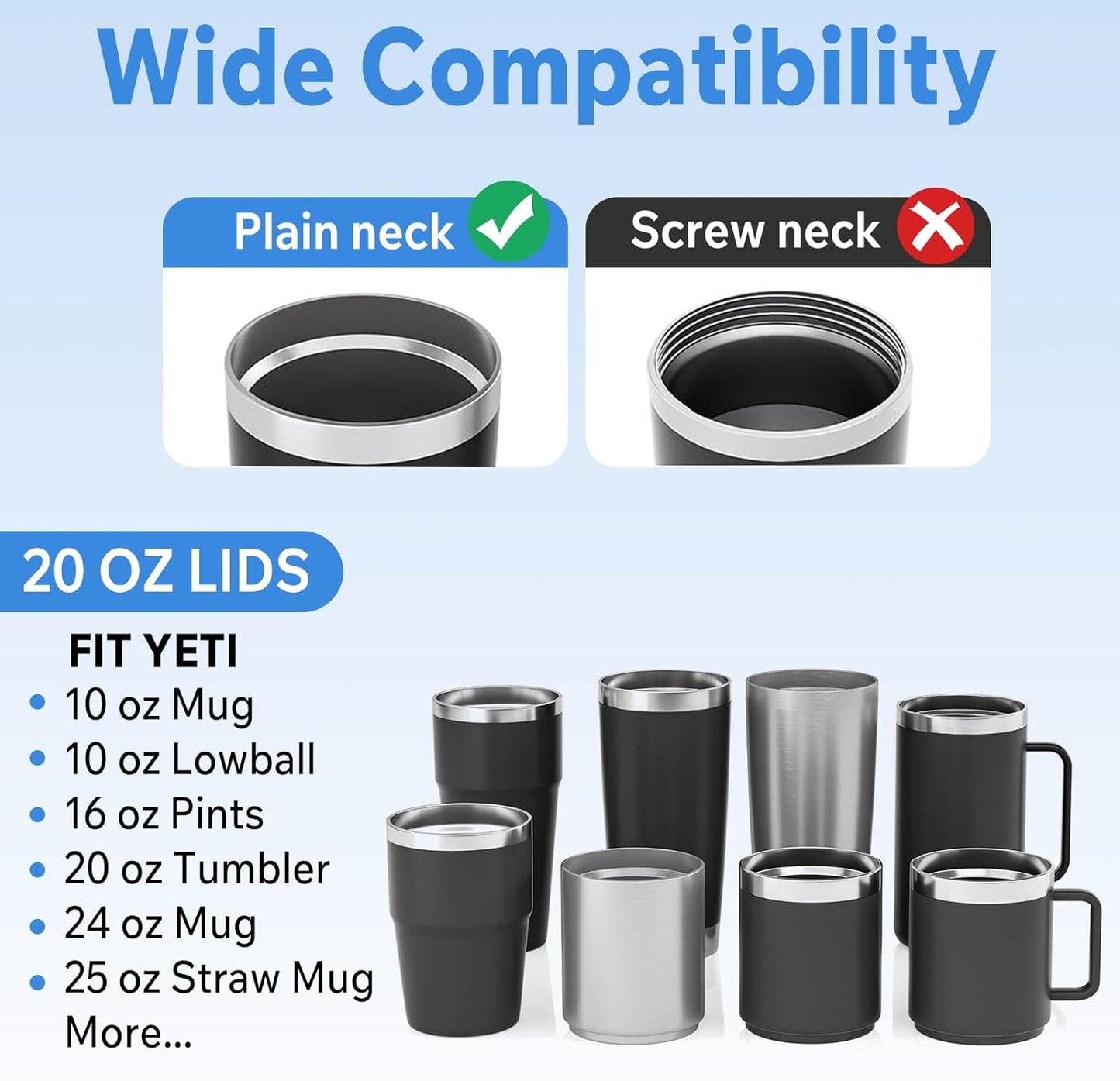 20 oz Tumbler Lid, 2 Pack Magnetic Slider Replacement Lids for YETI 20 oz Tumbler, 10oz Lowball, 10/24oz Mug, Travel Spill Proof Coffee Cup Cover, BPA Free
