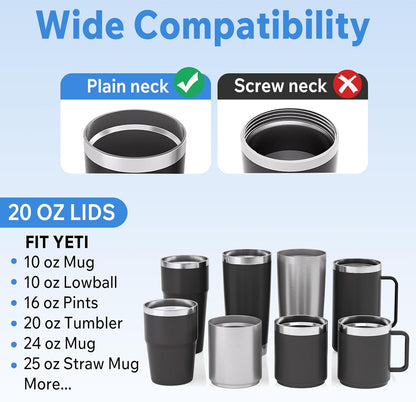 20 oz Tumbler Lid, 2 Pack Magnetic Slider Replacement Lids for YETI 20 oz Tumbler, 10oz Lowball, 10/24oz Mug, Travel Spill Proof Coffee Cup Cover, BPA Free